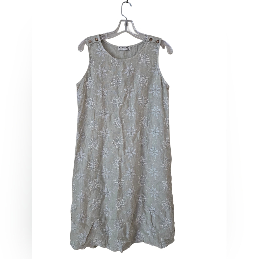 TERZO MILLENIO Womens‎ Mini Dress 100% Linen Beige Embroidered Size Small